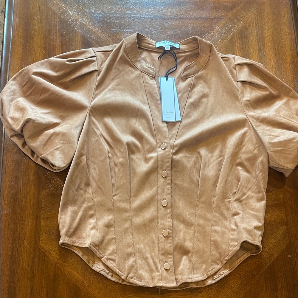 Chic Tan Puff Sleeve Blouse